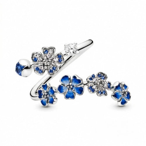 Exquisite and elegant blue peach blossom inlaid with beads, high-end light luxury open-style women's fashion ring