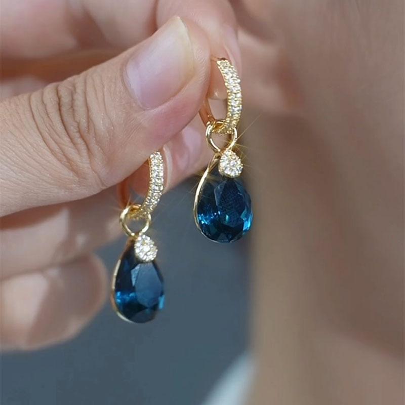Blue Water Drop Crystal Earrings,2026 New Trendy, Elegant Design Earrings